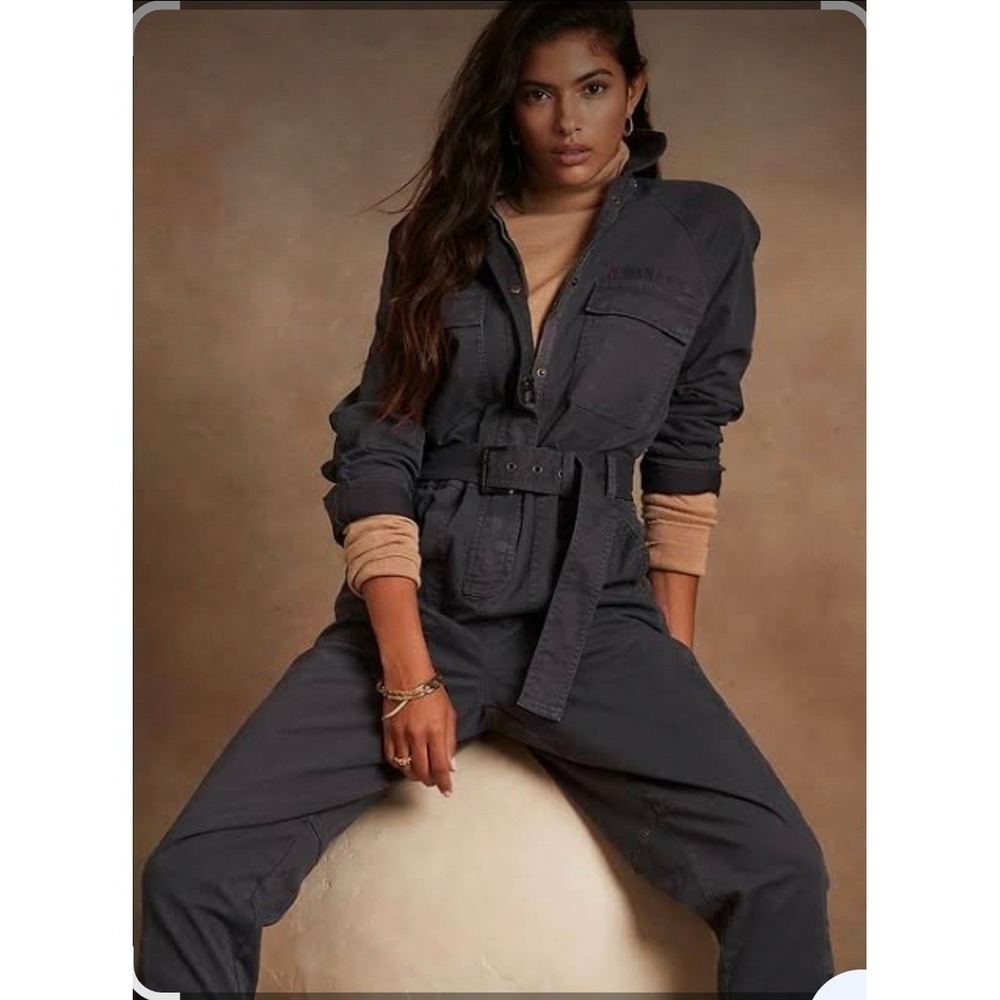 Banana Republic Utility Flight Jumpsuit Women Size 2P Petite Gray Belted NEW